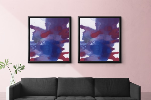 declutter a home brown sofa against pink wall with plant on left and 2 frames abstract artwork