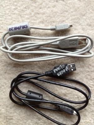 computer cords with labels written on them
