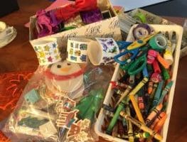 baskets of craft supplies to donate