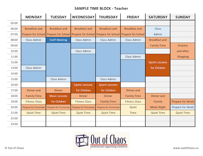 sample teacher calendar with time blocks