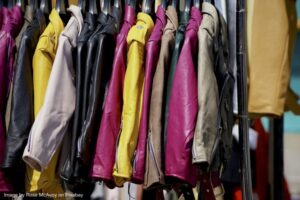 vintage leather jackets in charity shop