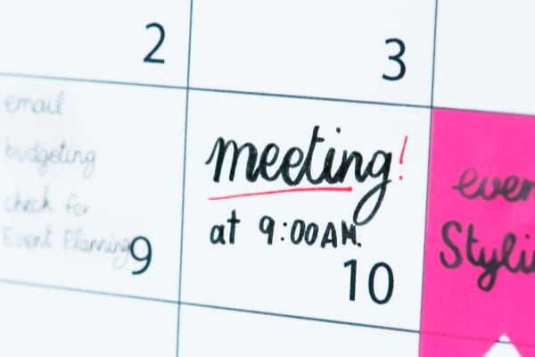 calender showing date with meeting scheduling