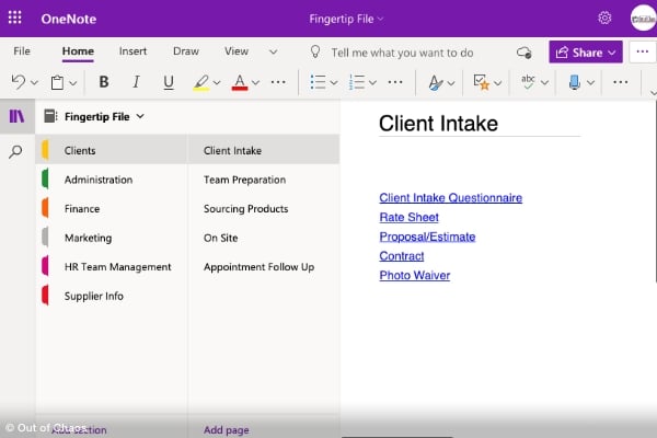 Microsoft OneNote notebook showing how to organize the information you need every day