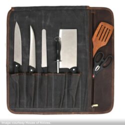 canvas knife roll holding knives and other kitchen utensils