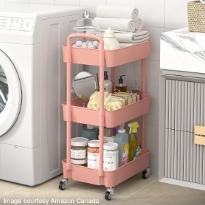 cart used in laundry room to hold towels and laundry supplies