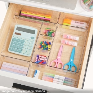 clear plastic drawer organizers used to cure junk drawer syndrome